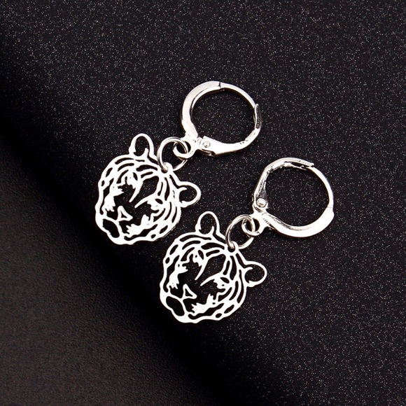 GlitzBlitz Boutique Jewelry - 2/$20! Silver Laser Cut Tiger Face Huggie Hoops